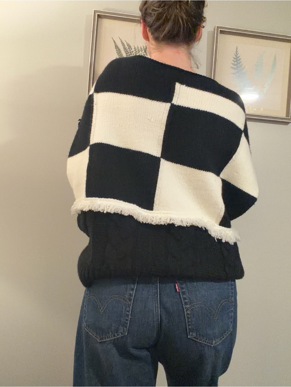 POL Checkerboard Soft Dolman Sleeve Sweater Size Medium